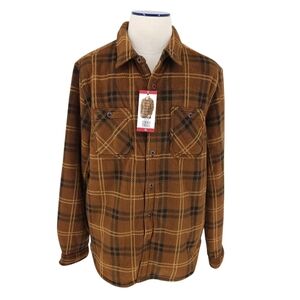Weatherproof Sherpa Lined Shacket Brown Plaid Long Sleeve Button Up Mens XL
